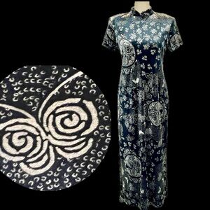 VINTAGE velvet butterfly moth mandala‎ art long maxi dress short sleeve new 90s